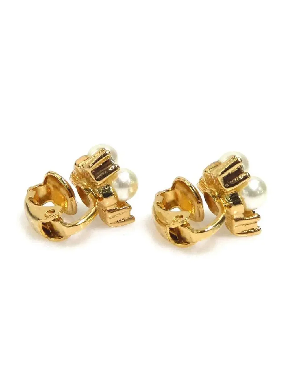 Auth Christian Dior Earrings Gold/White #303058C11B